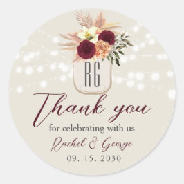Adesivo Redondo Agradecimento de Casamento Rústico Floral Boho