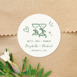 Adesivo Redondo Agradecimento de Casamento Verde Creme Desenhado à