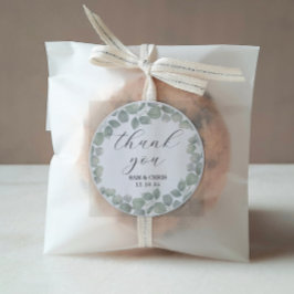 Adesivo Redondo Agradecimento de casamento verde eucalipto rústico