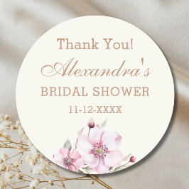 Adesivo Redondo Agradecimento de Chá de Bebê de Noiva com Rosas Ro