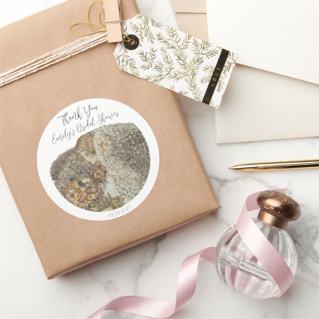 Adesivo Redondo Agradecimento de Chá de Noiva Vintage Art Nouveau (Presentear)