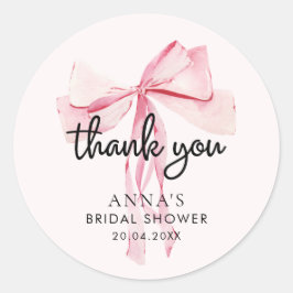 Adesivo Redondo Agradecimento de Chás de Noiva com Laço Rosa