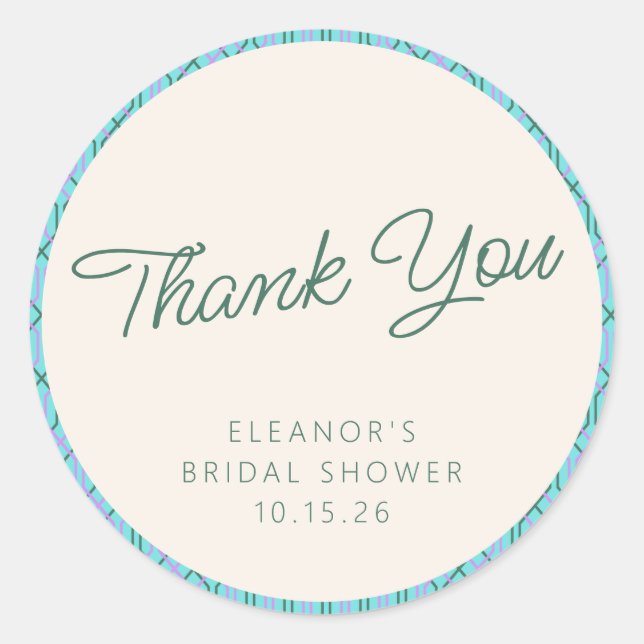 Adesivo Redondo Agradecimento de Chuveiro de Noiva Azul Verde Vint (Frente)