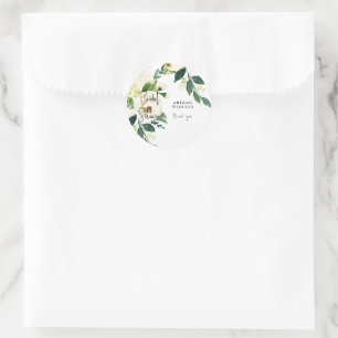 Adesivo Redondo Agradecimento de Chuveiro de Noiva Floral Branco