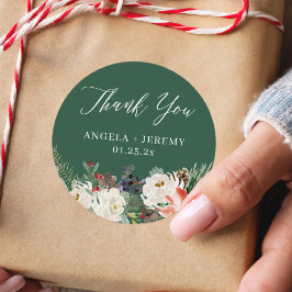 Adesivo Redondo Agradecimento de Férias de Flores de Inverno Folha