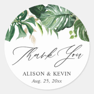 Adesivo Redondo Agradecimento de Folhas de Palmeira Tropical em Aq