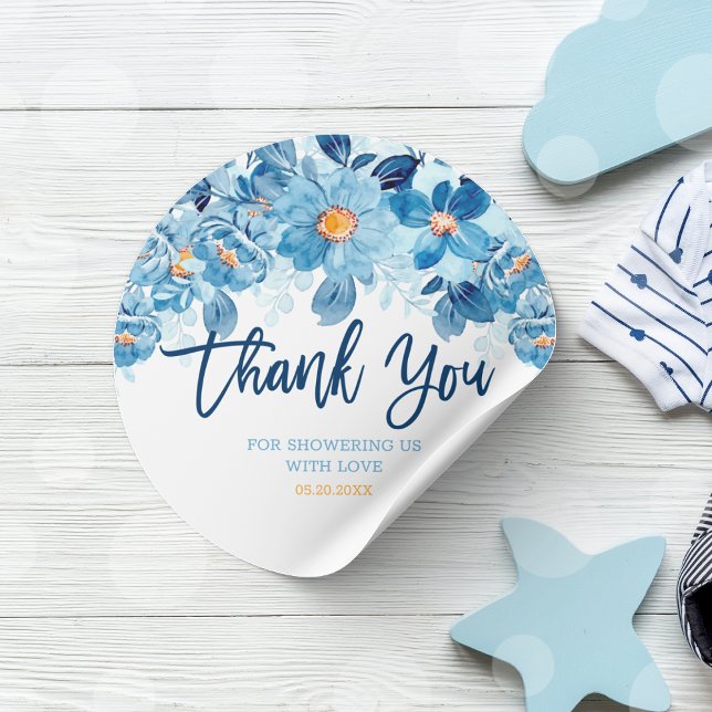 Adesivo Redondo Agradecimento de Lembrancinha de Chá de Bebê de Fl (Watercolor Flowers Baby Shower Thank You Favor Classic Round Sticker)