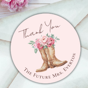 Adesivo Redondo Agradecimento do Chá de Noiva Cowgirl Floral Rosa