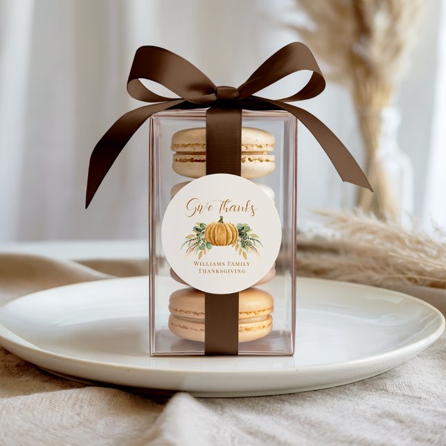 Adesivo Redondo Agradecimento do Dia de Ação de Graças Abóbora Lar (Criador carregado)