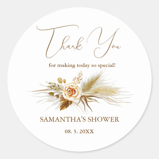 Adesivo Redondo Agradecimento elegante boho de aguarela de grama d (Frente)