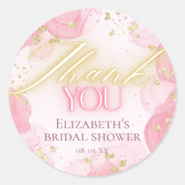 Adesivo Redondo Agradecimento Elegante em Rosa Aquarela e Brilho D