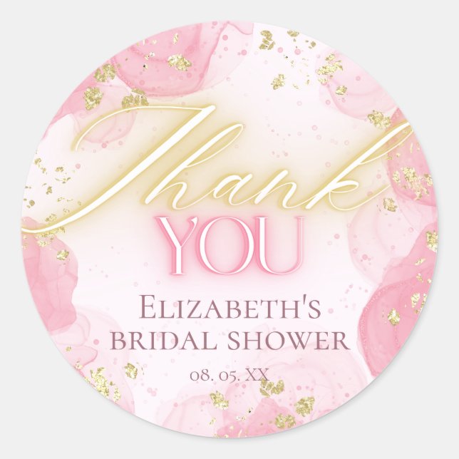 Adesivo Redondo Agradecimento Elegante Rosa em Aquarela e Brilho D (Frente)
