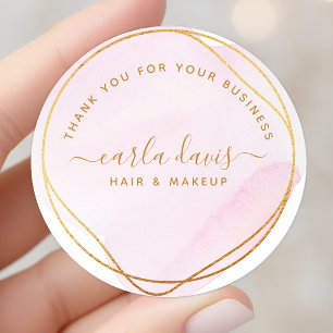 Adesivo Redondo Agradecimento Empresarial Círculo Dourado Rosa Cor