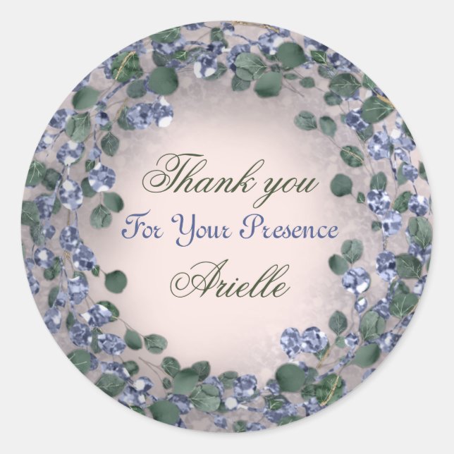 Adesivo Redondo Agradecimento Eucalipto Aniversário Rustico Hortel (Frente)