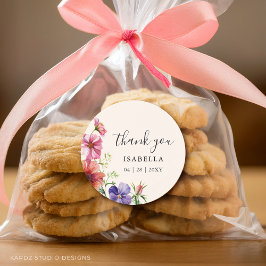 Adesivo Redondo Agradecimento Flor Silvestre Aquarela Chá de Noiva