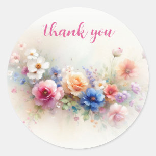 Adesivo Redondo Agradecimento Floral Aquarela Moderna Elegante Per