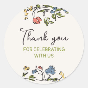 Adesivo Redondo Agradecimento Floral Colorido Desenhado à Mão