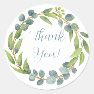 Adesivo Redondo Agradecimento Floral de Folha Verde em Aquarela Ro