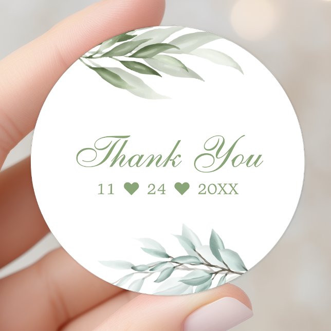 Adesivo Redondo Agradecimento Floral de Greenery de Aquarela Rústi (Criador carregado)
