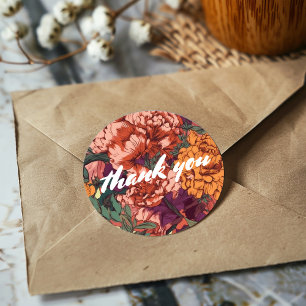 Adesivo Redondo Agradecimento floral estilo vintage