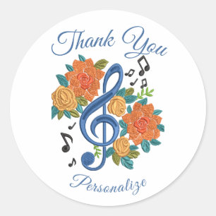 Adesivo Redondo Agradecimento Floral Musical Design Personalizado