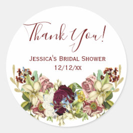 Adesivo Redondo Agradecimentos Florais Botânicos Vintage Rosa Borg