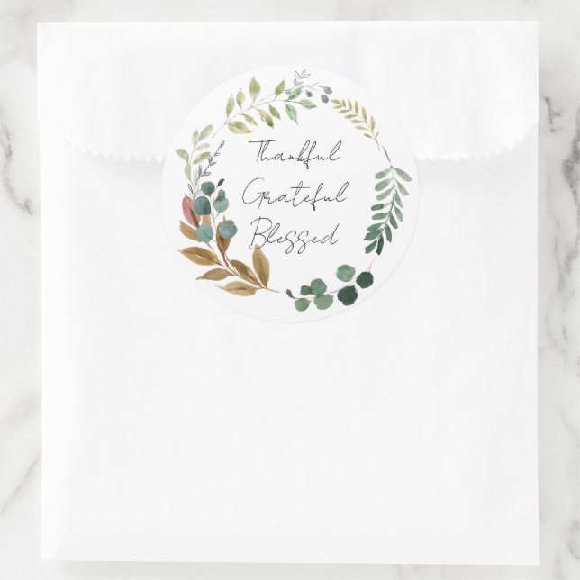 Adesivo Redondo Agradeço ao Feliz Queda de Folha Russo Moderno (Bolsa)