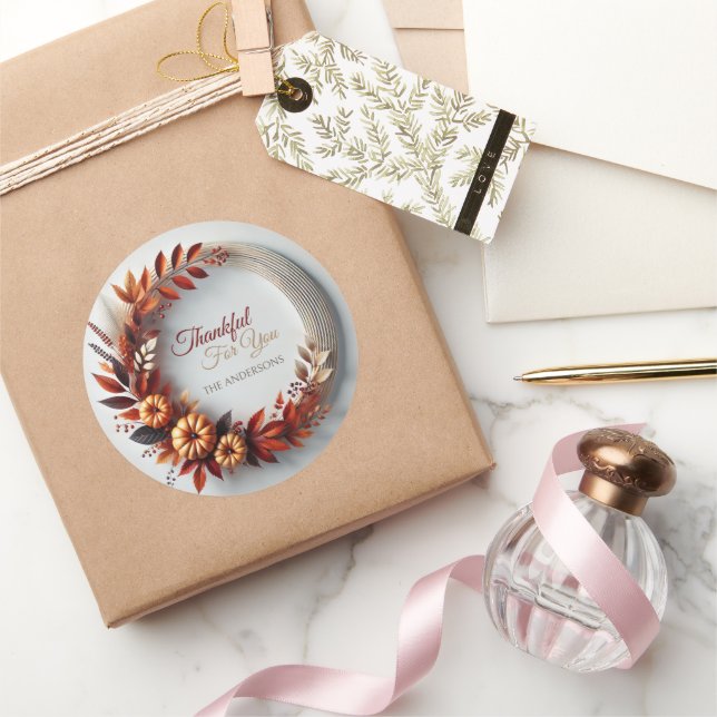 Adesivo Redondo Agradeço-lhe a moderna Wreath de Ação de Graças (Presentear)