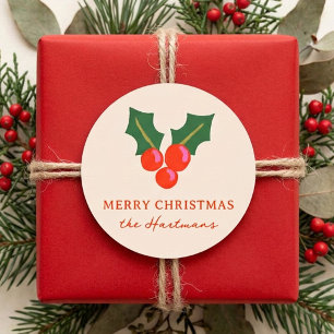 Adesivo Redondo Agridoce de Natal Personalizado com Folhas de Azev