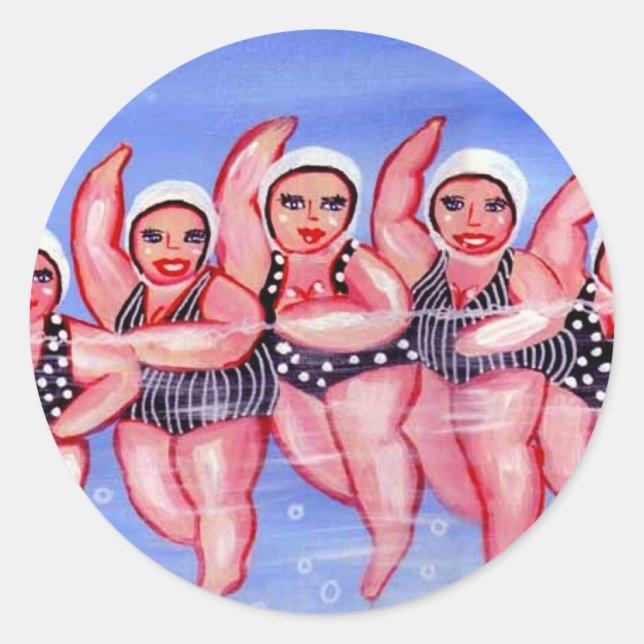 Adesivo Redondo Água Aeróbica Divas Divertimento Chubby Whimsical (Frente)