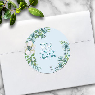 Adesivo Redondo Água azul bonita com floral personalizado