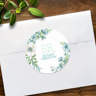Adesivo Redondo Água azul bonita Floral Personalizada