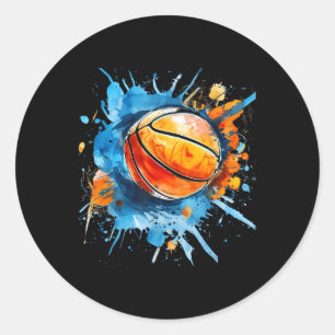 Adesivo Redondo Água Colorida de Hoop Colorida de Basquete, Trabal
