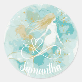 Adesivo Redondo Água com água salgada Aqua e Dourado Stick