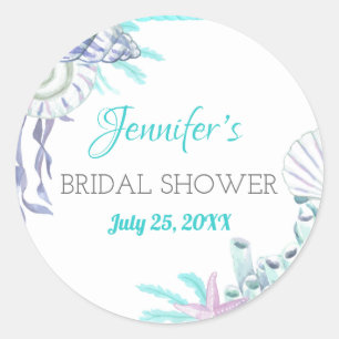 Adesivo Redondo Água de Praia Náutica Concha de Criança Chuva de N