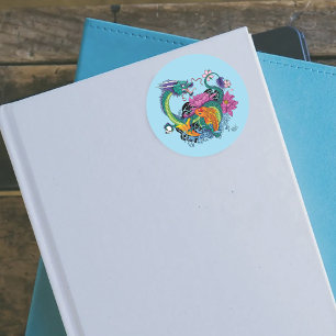 Adesivo Redondo Água Dragão e Koi