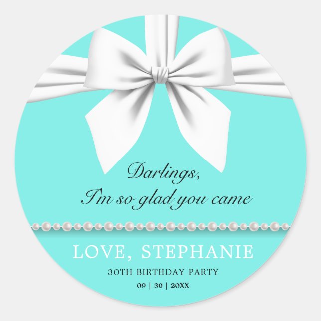 Adesivo Redondo Água Elegante Fino Tiffany Agradecimento de Aniver (Frente)