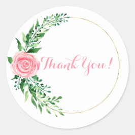 Adesivo Redondo Água-forte Floral Rosa Dourado Elegante Agradecime