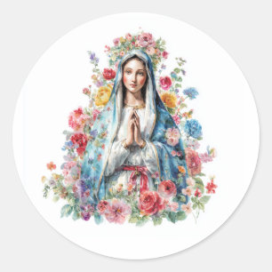 Adesivo Redondo Água-forte Floral Virgem Maria Religiosa Católica