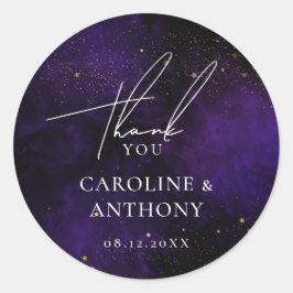 Adesivo Redondo Água-forte Roxa Escura Mágica Dourada Obrigada