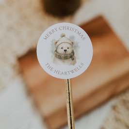 Adesivo Redondo Água-forte Urso Polar Personalizado Feliz Natal
