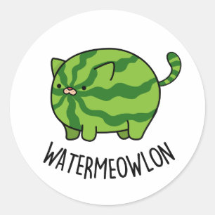 Adesivo Redondo Água-miau-lão Funny Watermelon Cat Pun