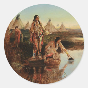 Adesivo Redondo “Água Para o Acampamento” Arte de Cowboy por Charl