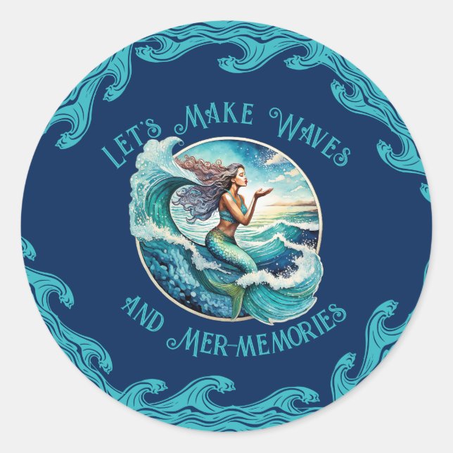 Adesivo Redondo Aguarde as ondas: Mer-memórias! (Frente)
