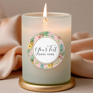 Adesivo Redondo Aguarela das flores do abacaxi & do hibiscus