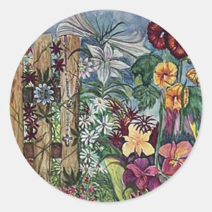 Adesivo Redondo Aguarela do jardim da oração do rosário