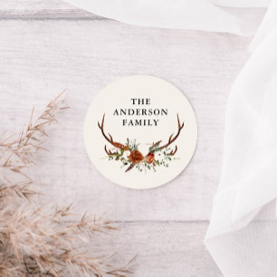 Adesivo Redondo aguarela veado floral terracota moderno elegante