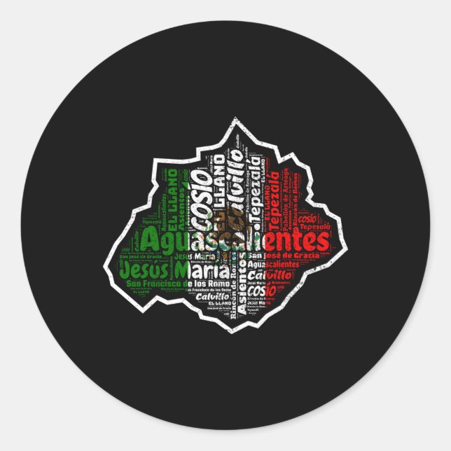 Adesivo Redondo Aguascalientes Bandera Mexicana Mapa Mexicano (Frente)