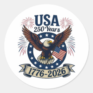 Adesivo Redondo Águia Americana Patriótica 250 Anos 1776-2026