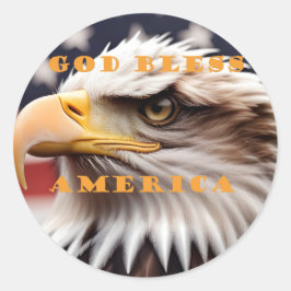 Adesivo Redondo Águia Americana Patriótica, América Deus abençoe!